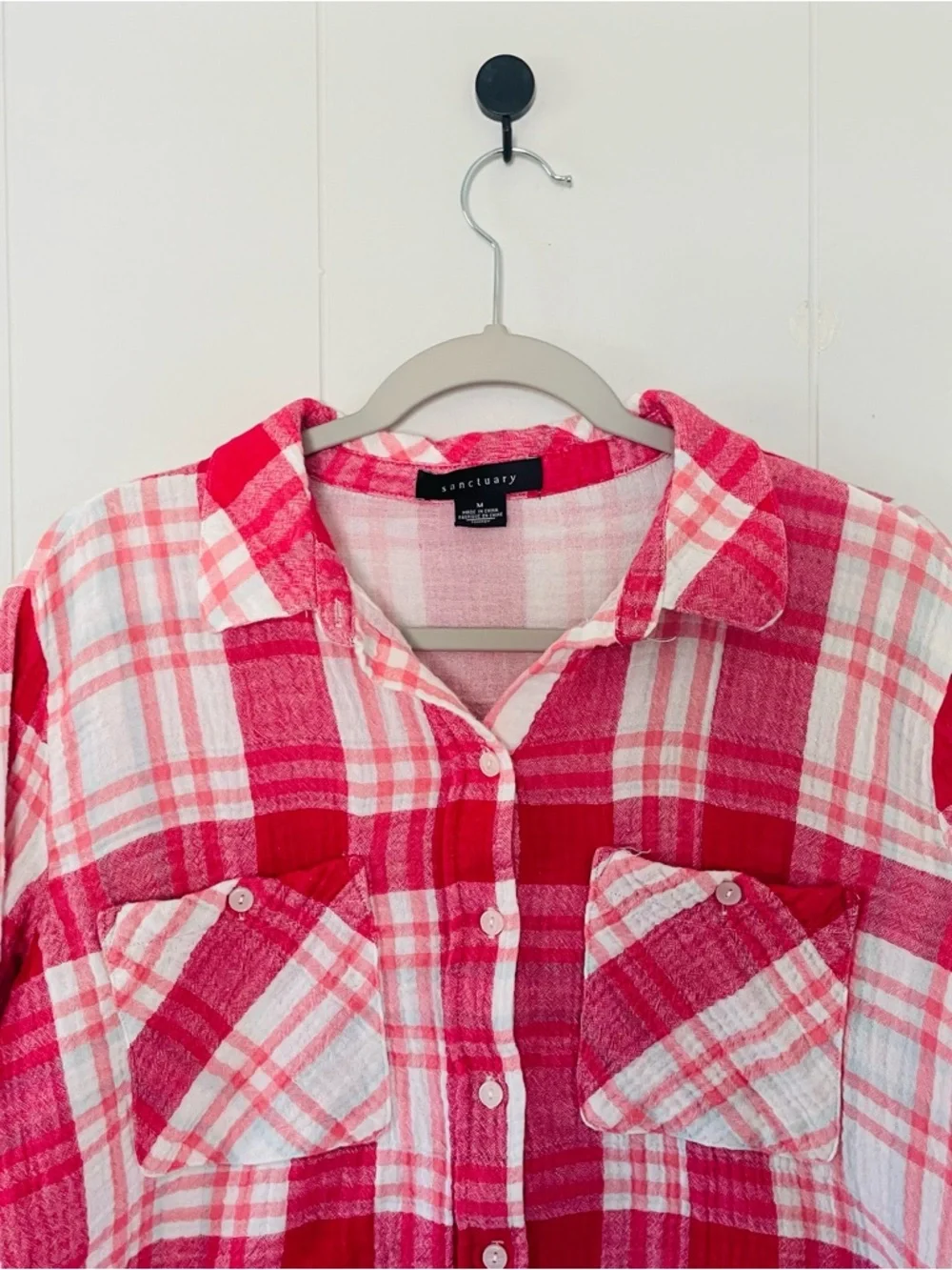 Sanctuary Pink and White Lightweight Plaid Shirt - Picture 2 of 9